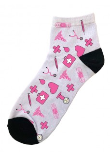 Women's Ankle Socks Medical Symbols Pink