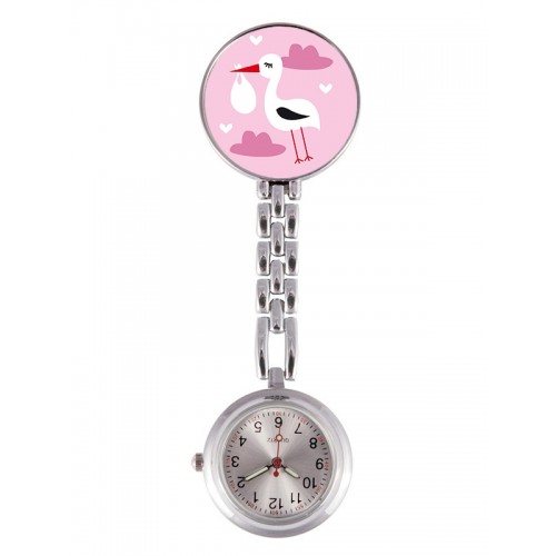 Fob Watch Stork Baby Pink